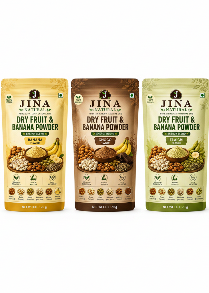 Dry Fruit & Banana Powder Combo Pack | Banana, Choco & Elaichi | JINA Natural