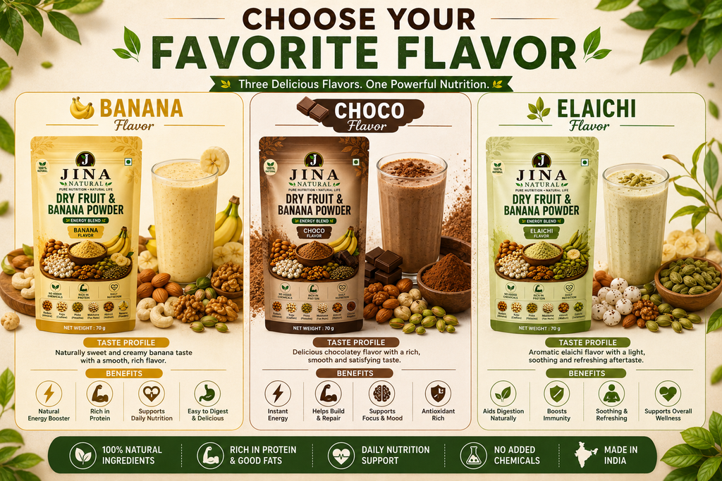 Dry Fruit & Banana Powder Combo Pack | Banana, Choco & Elaichi | JINA Natural